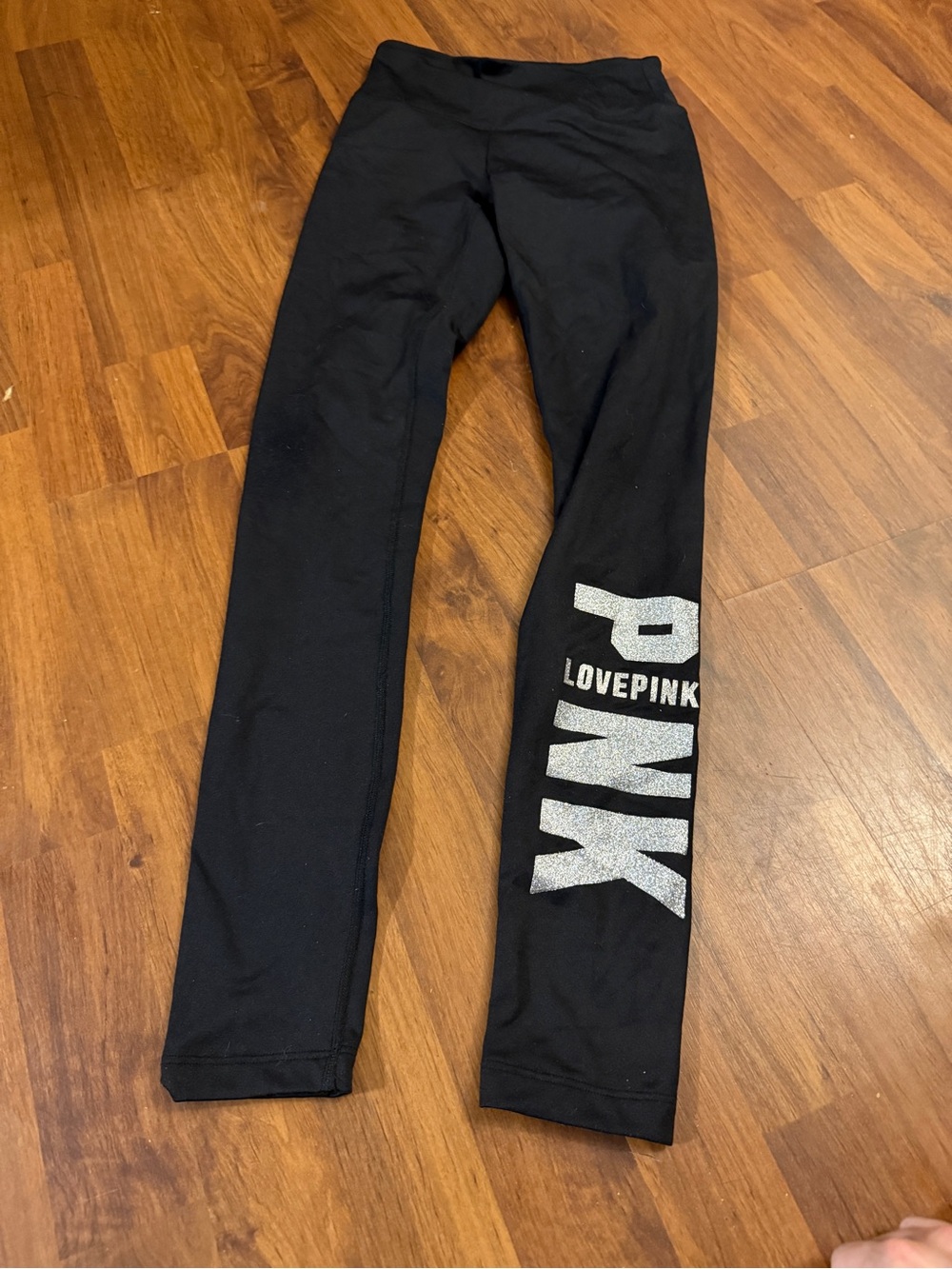 Victoria's Secret Black Leggings with Silver LOVE PINK Side Print